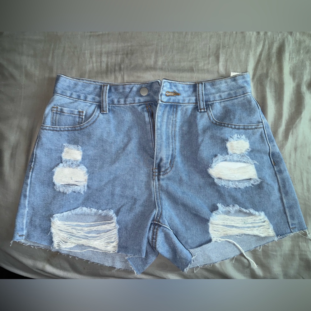High Waisted Light Wash Denim Jean Shorts